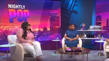 Nina Parker Trendy Plus Size Organza Oversized Shirt worn by Nina Parker as seen in E! News Nightly Pop on 28 July 2022