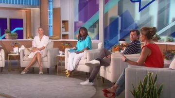 Betsey Johnson Striped Sculptural Heel Sandals b worn by Sheryl Underwood as seen in The Talk on 28 July 2022