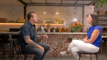 Hobbs Maeve Button Neck Top worn by Dana Jacobson as seen in CBS Mornings on 30 July 2022