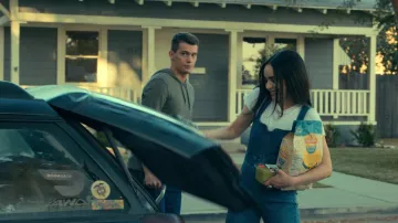 Free People Denim Overalls worn by Cassie (Sofia Carson) as seen in Purple Hearts movie wardrobe
