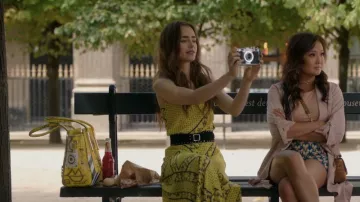 Ganni Silk Mix Top worn by Emily Cooper (Lily Collins) as seen in Emily in Paris (S01E01)