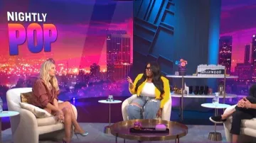 Christian Louboutin Me Dolly 100 Metallic Leather Mules worn by Morgan Stewart as seen in E! News  Nightly Pop on 02 August 2022