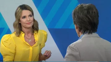 Alice + Olivia Willa Blouse worn by Savannah Guthrie as seen in Today on 04 August 2022