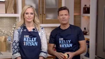 Oscar de la Renta Patchwork-Effect stretch-Cotton Poplin Midi Shirt Robe portée par Alexandra Wentworth vue en LIVE avec Kelly et Ryan le 03 août 2022