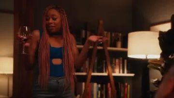 Zara Cut Out Choker Knit Bodysuit in blue worn by Phoebe (Phoebe Robinson) as seen in Everything's Trash TV series outfits (Season 1 Episode 4)