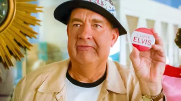 "I Love Elvis" Pin held by Colonel Tom Parker (Tom Hanks) in Elvis movie