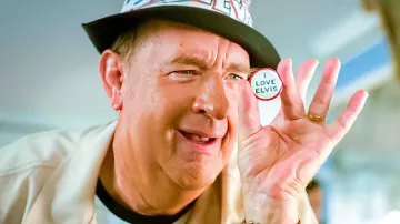 "I Love Elvis" Pin held by Colonel Tom Parker (Tom Hanks) in Elvis movie