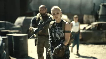 "The Exploited" graphic tee worn by Lilly / The Coyote (Nora Arnezeder) as seen in Army of the Dead movie