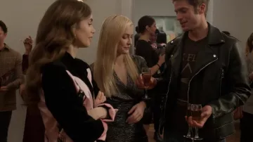 Maje Runny Long Sleeve Metallic Minidress worn by Sylvie Grateau (Camille Razat) as seen in Emily in Paris (S01E09)