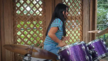 Vintage 1970s Fruit Stripes Terry Cloth Cuffed Short Sleeve Dead Stock Top worn by Tammy Ocampo (Gigi Zumbado) as seen in Bridge and Tunnel (S02E06)