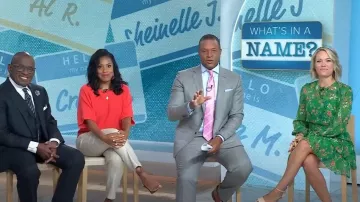 Eliza J Floral Ruffle Balloon Robe à manches longues portée par Dylan Dreyer comme vu dans Today le 11 août 2022