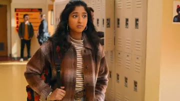 Chaqueta de camisa a cuadros cepillada Madewell usada por Devi Vishwakumar (Maitreyi Ramakrishnan) como se ve en Never Have I Ever (S03E02)