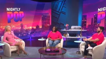 Gucci Belted Cady Crepe Dress Coat worn by Morgan Stewart as seen in  E! News Nightly Pop on August 11,2022