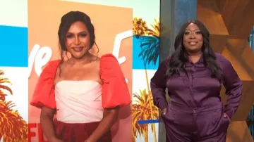 Fashion Nova Office Favorite Satin Pant Set - Plum worn by Loni Love as seen in E! News Daily Pop on August 12,2022