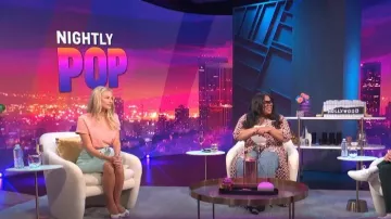 Christian Louboutin Me Dolly 100 Metallic Leather Mules worn by Morgan Stewart as seen in E! News Nightly Pop on August 17,2022