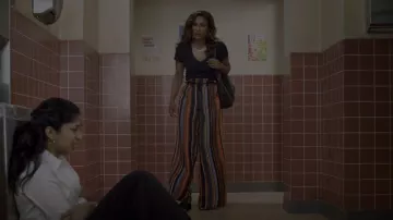 Farm Rio Striped Wide-Leg Pants worn by Rhyah (Sarayu Rao) as seen in Never Have I Ever (S03E09)