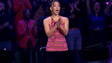 Hutch Cindy Dress worn by Corinne Foxx as seen in Beat Shazam Season 5 Episode 9