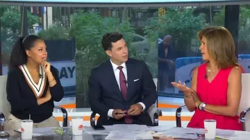 Adrianna Papell Ruffle Front Crepe High/Low Dress worn by Hoda Kotb as seen in Today on August 19,2022