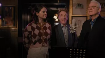 Pastiche Rombos Cardigan worn by Mabel Mora (Selena Gomez) as seen in Only Murders in the Building (S02E10)