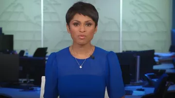 Hobbs Cressida Fit and Flare Dress usado por Jericka Duncan como se ve en CBS Evening News el 22 de agosto de 2022