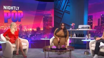 Prada Bicolor Logo Ankle-Strap Sandals worn by Morgan Stewart as seen in E! News Nightly Pop on August 24,2022