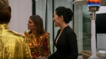Robe mac Duggal High Slit Ruched Jersey portée par Crystal Kung Minkoff comme on le voit dans The Real Housewives of Beverly Hills (S12E15)