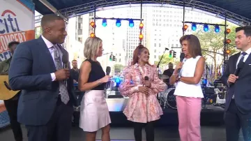 Halogen Sleeveless Peplum Sweater In white worn by Hoda Kotb as seen in Today on  August 26,2022