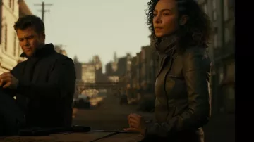 White House Black Market Coated Leather Jacket worn by Lisa Joy as seen in Westworld (S04E07)