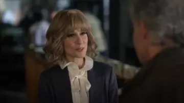 Bcbgmaxazria Shadow Stripe Ruffle Top worn by Virginia Mallow (Judith Light) as seen in American Horror Stories (S02E06)