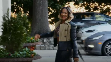 Chaqueta de moto de cuero y malla Burberry Prorsum usada por Sanya Richards-Ross como se ve en The Real Housewives of Atlanta (S14E16)