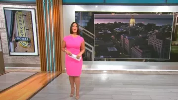Alexia Admor Ester Pleated Neck Sheath Dress worn by Dana Jacobson as seen in CBS Mornings on August 29,2022