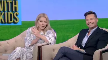 Reformation Carolena Dress In Pompadour worn by Kelly Ripa as seen in LIVE with Kelly and Ryan on August 29,2022