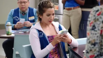 Silvia Astore Judy Bustier Printed Top worn by Cheyenne (Nichole Bloom) as seen in Superstore TV show wardrobe (Season 6 Episode 1)