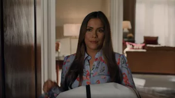 Carolina Herrera Floral Silk Blouse worn by Cristal Carrington (Daniella Alonso) as seen in Dynasty (S04E02)