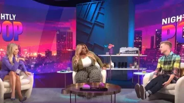 Scotch and Soda Gradient Check Flannel Sport Shirt worn by Zach Noe Towers as seen in  E! News Nightly Pop on August 31,2022