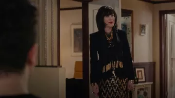 Altuzarra Fringe Accented Evening Jacket worn by Moira Rose (Catherine O'Hara) as seen in Schitt's Creek (S06E07)