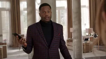 Manteau de sport en laine à imprimé à carreaux Etro porté par Jeff Colby (Sam Adegoke) vu dans Dynasty (S04E04)