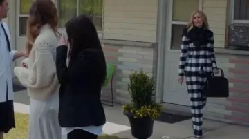 Altuzarra Gavi High-Waist Side-Zip Macro-Check Stretch-Wool Pants worn by Moira Rose (Catherine O'Hara) as seen in Schitt's Creek (S06E14)