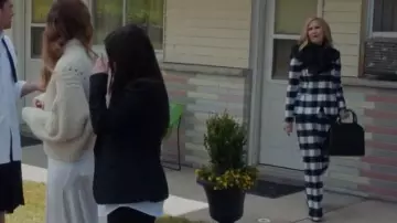 Altuzarra Gavi High-Waist Side-Zip Macro-Check Stretch-Wool Pants worn by Moira Rose (Catherine O'Hara) as seen in Schitt's Creek (S06E14)