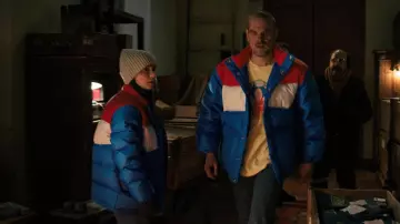 Puffer Red White and Blue Jacket worn by Joyce Byers (Winona Ryder) in Stranger Things TV series (Season 4 Episode 4)