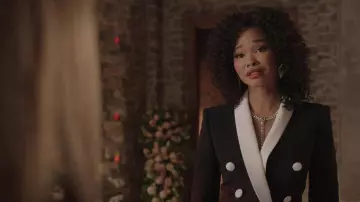 Balmain Shawl-Collar Double-Breasted Jacket worn by Monica Colby (Wakeema Hollis) as seen in Dynasty (S04E05)