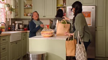 Madewell Bobble Cardigan usado por Kamala (Richa Moorjani) como se ve en Never Have I Ever (S02E10)