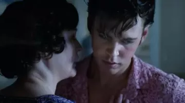 Pink floral shirt worn by Elvis (Austin Butler) in Elvis movie outfits