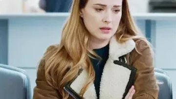 Brown Sheepskin Bomber Shearling Coat worn by Melinda Monroe (Alexandra Breckenridge) in Virgin River TV series outfits (Season 1 Episode 6)