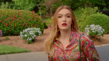 Sylvia Toledano Happy Clip On Drop Hoop Earrings worn by Kirby Anders (Maddison Brown) as seen in Dynasty (S04E18)