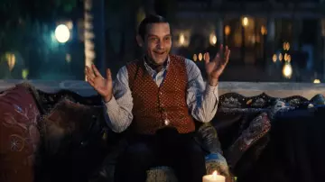 Printed suit vest worn by James McKay (Tobey Maguire) as seen in Babylon