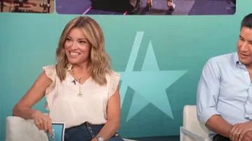 Frame Pleat Keyhole Blouse worn by Kit Hoover as seen in Access Hollywood on September 8,2022