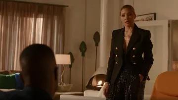 Balmain Classic Double Breasted Blazer porté par Dominique Deveraux (Michael Michele) vu dans Dynasty (S04E22)