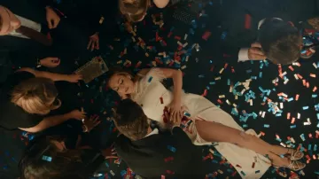 Rene Caovilla Embellished Asymmetrical Slingback Cocktail Sandals worn by Fallon Carrington (Elizabeth Gillies) as seen in Dynasty (S04E22)