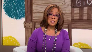 Emporio Armani Wave Jersey 3/4-Sleeve Full Skirt Dress worn by Gayle King as seen in CBS Mornings on September 15,2022